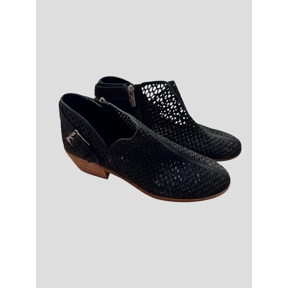 NEW Vince Camuto Phandra Black Laser Cut Leather Ankle Boots Women’s 9M Side Zip